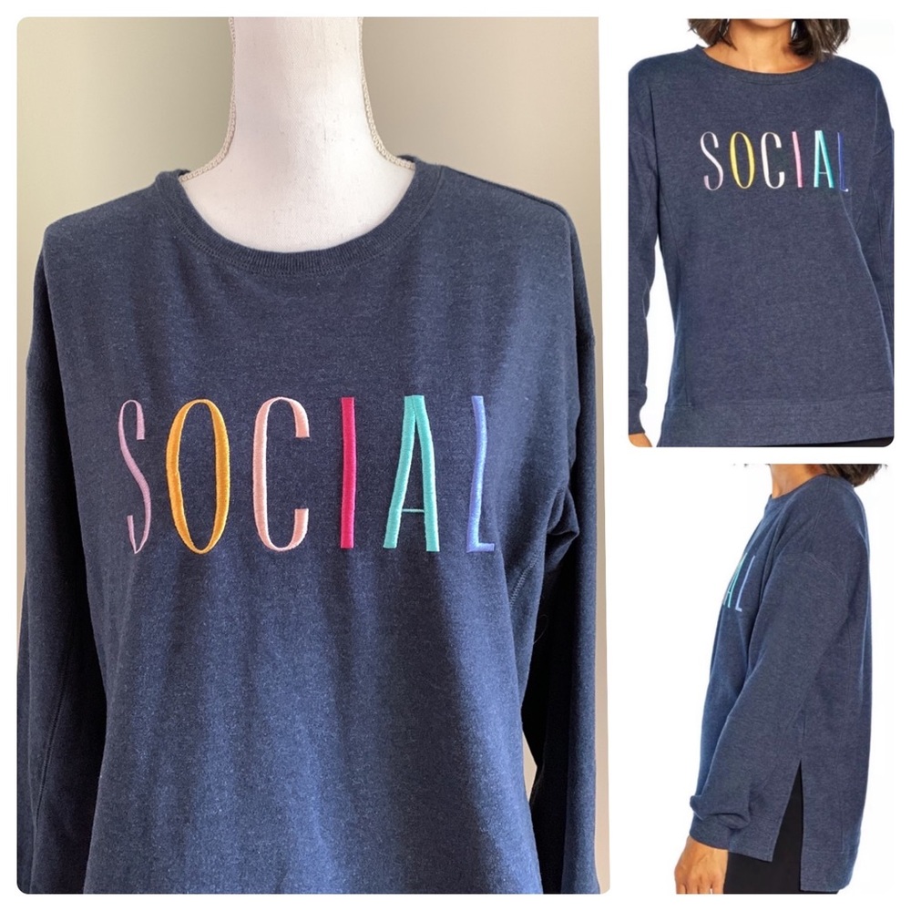 WILDFOX Social Embroidered Navy Sweatshirt